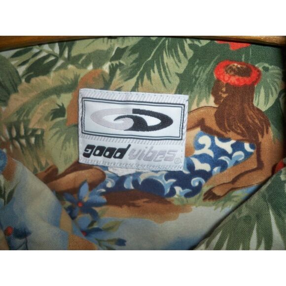 Vintage Good Vibes Tropical Hawaiian Button Front Shirt Size Large - Picture 2 of 4